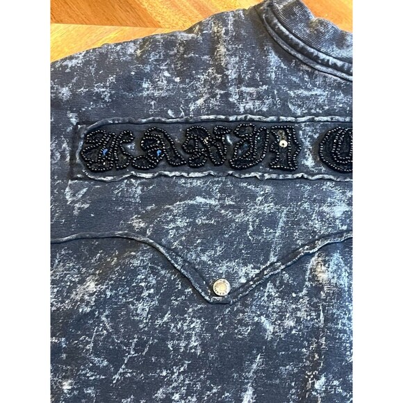 KANJI COLLECTION 2XL‎ Mens Acid Wash T-shirt Sequined Back Patch Black Skate - Picture 15 of 15